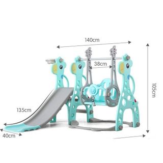 Đồ chơi cầu trượt kết hợp xích đu hươu cao cổ dành cho bé, kèm rổ bóng rổ có thể phát nhạc đa chức năng