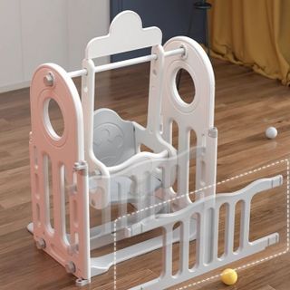 Đồ chơi cầu trượt kết hợp xích đu hươu cao cổ dành cho bé, kèm rổ bóng rổ có thể phát nhạc đa chức năng