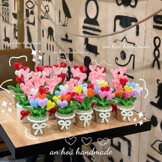 Chậu hoa kẽm nhung hình trái tim