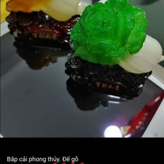 Bắp cải phong thủy đẹp đế gỗ nha vật phẩm phong thủy