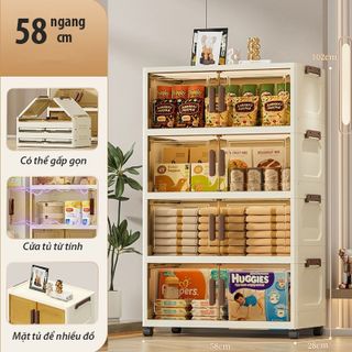 Tủ gấp gọn đựng đồ đa năng 58cm, Tủ đựng đồ 3/4/5 tầng không cần lắp đặt, Tủ đựng quần áo có bánh xe