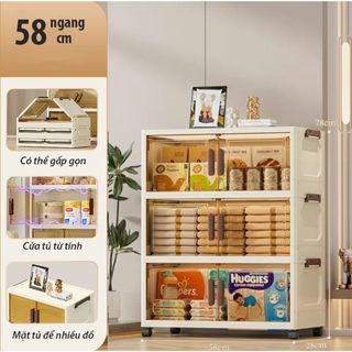 Tủ gấp gọn đựng đồ đa năng 58cm, Tủ đựng đồ 3/4/5 tầng không cần lắp đặt, Tủ đựng quần áo có bánh xe
