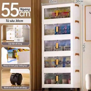 Tủ gấp gọn đựng đồ đa năng 58cm, Tủ đựng đồ 3/4/5 tầng không cần lắp đặt, Tủ đựng quần áo có bánh xe
