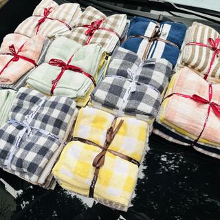 Bộ 5 chiếc Khăn tắm MJ, khăn lau đầu, Kẻ siêu dày, kt 35x80cm