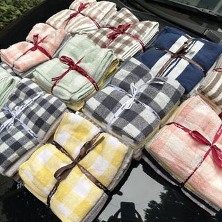 Bộ 5 chiếc Khăn tắm MJ, khăn lau đầu, Kẻ siêu dày, kt 35x80cm