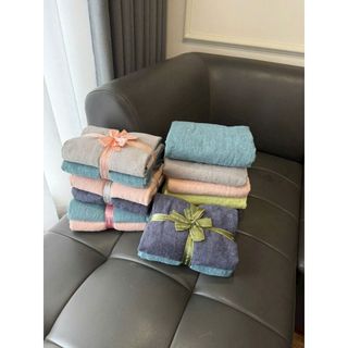 Set 2 Khăn tắm MJ, cỡ vừa 60x120, 230g, Siêu thấm hút nước, mềm mại, không xù lông