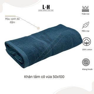 Khăn tắm cotton L&H cỡ vừa, bông mềm, mịn, thấm hút, nhanh khô, kt 50x100cm