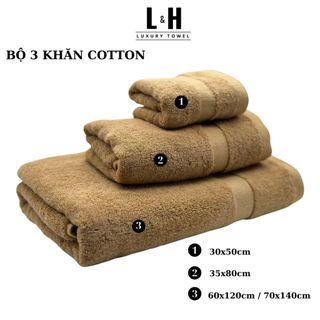 Bộ 3c Khăn Basic quà tặng gồm Khăn mặt, Khăn gội, Khăn Tắm vừa, khăn tắm cỡ lớn với sợi bông cotton dày thấm hút tốt