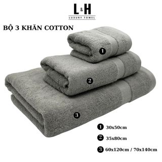 Bộ 3c Khăn Basic quà tặng gồm Khăn mặt, Khăn gội, Khăn Tắm vừa, khăn tắm cỡ lớn với sợi bông cotton dày thấm hút tốt