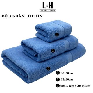 Bộ 3c Khăn Basic quà tặng gồm Khăn mặt, Khăn gội, Khăn Tắm vừa, khăn tắm cỡ lớn với sợi bông cotton dày thấm hút tốt