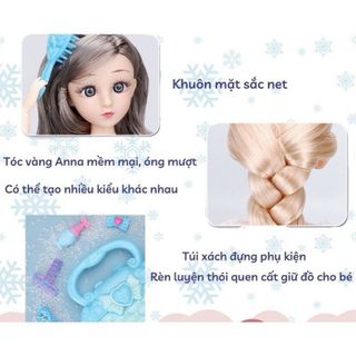Bộ Đồ Chơi Búp Bê Công Chúa Elsa Kèm Phụ Kiện Trang Điểm Làm Đẹp, Búp Bê Cho Bé Gái, Búp Bê Tóc Mây