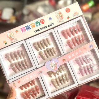 (HĐ) LỐC 12 HỘP 12 MÓNG TAY ĐÁ KÈM KEO, MẪU ĐẸP