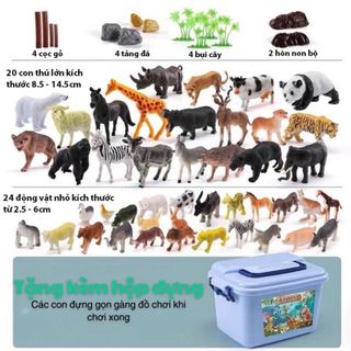 Set động vật 58 chi tiết, Bộ đồ chơi động vật, Thùng mô hình động vật bằng nhựa cao cấp cho bé