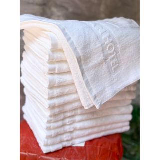 Khăn trắng Lau đầu, khăn mặt cho khách sạn logo kt 35x80cm, 120g