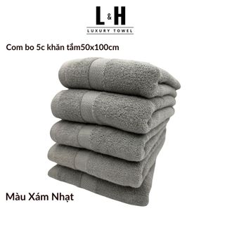Combo 5c Khăn tắm Basic Kokoya cỡ vừa 50x100cm, thấm hút nước tốt, không phai màu (tặng 5 khăn lau MJ)