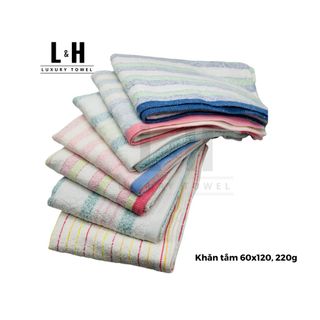Khăn tắm kẻ xuất dư XD, KT 60x120cm, 220g, đa dạng nhiều mẫu, 100% cotton, thấm hút nước tốt