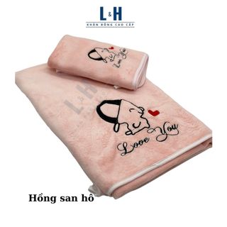 Bộ 2 chiếc khăn tắm cao cấp màu Hàn Quốc cho bé, kt 70x140cm và 35x75cm