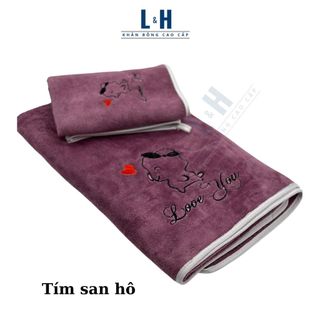 Bộ 2 Chiếc Khăn Tắm Cao Cấp Màu Hàn Quốc Cho Bé, KT 70x140cm và 35x75cm