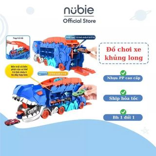 Nubie Đồ Chơi Xe Khủng Long Nuốt Ô Tô Đường Ray Xe Hơi, Đồ Chơi Biến Hình Xe Khủng Long Đầy Màu Sắc-Kèm 6 Xe Nhỏ