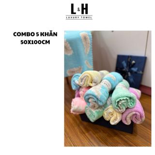 Combo 5c Khăn tắm lông cừu lông vũ, KT 50x100cm, Màu Giao Ngẫu Nhiên