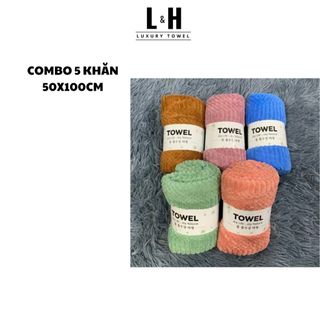 Combo 5c Khăn tắm lông cừu Hạt gạo, KT 50x100cm, Màu Giao Ngẫu Nhiên