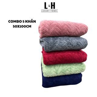 Combo 5c Khăn tắm lông cừu Hạt gạo, KT 50x100cm, Màu Giao Ngẫu Nhiên