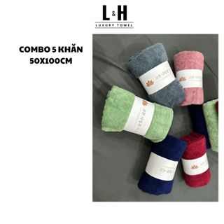 Combo 5c Khăn tắm lông cừu Hạt gạo, KT 50x100cm, Màu Giao Ngẫu Nhiên