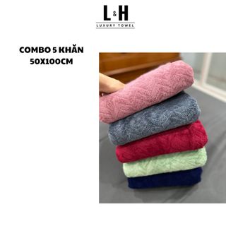 Combo 5c Khăn tắm lông cừu Hạt gạo, KT 50x100cm, Màu Giao Ngẫu Nhiên