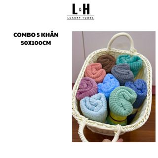 Combo 5c Khăn tắm lông cừu Hạt gạo, KT 50x100cm, Màu Giao Ngẫu Nhiên