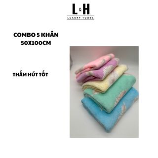 Combo 5c Khăn tắm lông cừu Hạt gạo, KT 50x100cm, Màu Giao Ngẫu Nhiên