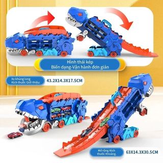 Nubie Đồ Chơi Xe Khủng Long Nuốt Ô Tô Đường Ray Xe Hơi, Đồ Chơi Biến Hình Xe Khủng Long Đầy Màu Sắc-Kèm 6 Xe Nhỏ