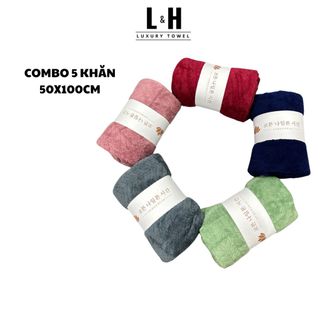 Combo 5c Khăn tắm KT 50x100cm lông cừu Xương Cá, Màu Giao Ngẫu Nhiên