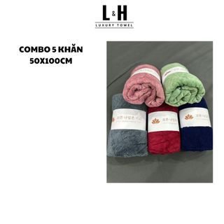 Combo 5c Khăn tắm KT 50x100cm lông cừu Xương Cá, Màu Giao Ngẫu Nhiên