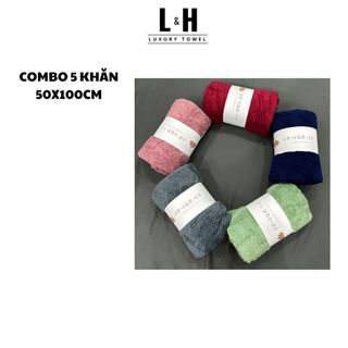 Combo 5c Khăn tắm KT 50x100cm lông cừu Xương Cá, Màu Giao Ngẫu Nhiên