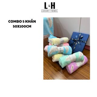 Combo 5c Khăn tắm KT 50x100cm lông cừu Xương Cá, Màu Giao Ngẫu Nhiên
