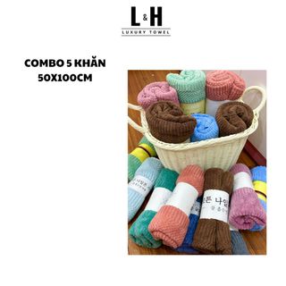 Combo 5c Khăn tắm KT 50x100cm lông cừu Xương Cá, Màu Giao Ngẫu Nhiên