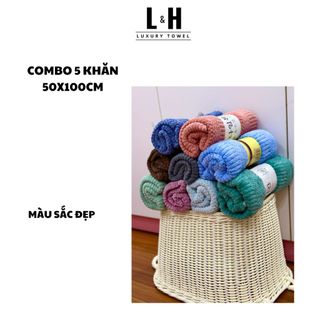 Combo 5c Khăn tắm KT 50x100cm lông cừu Xương Cá, Màu Giao Ngẫu Nhiên