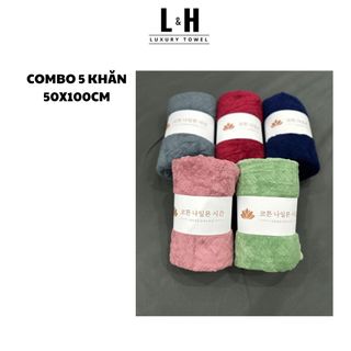 Combo 5c Khăn tắm KT 50x100cm lông cừu Xương Cá, Màu Giao Ngẫu Nhiên