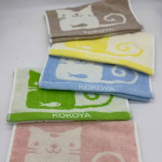 Khăn mặt trẻ em cao cấp Kokoya, hình mèo & cá, 100% cotton chọn lọc