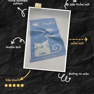 Khăn Mặt Trẻ Em Cao Cấp Kokoya Hình Mèo & Cá, 100% Cotton Chọn Lọc