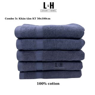 Combo 5c Khăn tắm cotton Basic cao cấp 50x100cm, thấm hút nước tốt, không bai xù