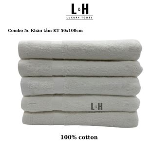 Combo 5c Khăn tắm cotton Basic cao cấp 50x100cm, thấm hút nước tốt, không bai xù
