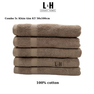 Combo 5c Khăn tắm cotton Basic cao cấp 50x100cm, thấm hút nước tốt, không bai xù