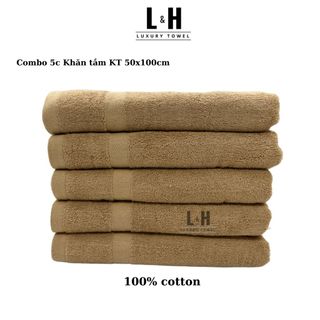 Combo 5c Khăn tắm cotton Basic cao cấp 50x100cm, thấm hút nước tốt, không bai xù