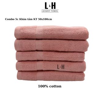 Combo 5c Khăn tắm cotton Basic cao cấp 50x100cm, thấm hút nước tốt, không bai xù