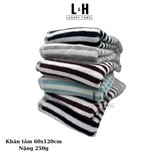 Khăn tắm cotton MJ kẻ sọc 250g, Kt 60X120cm