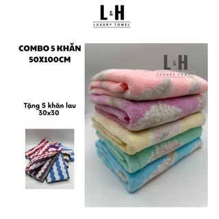 Combo 5 chiếc khăn tắm lông cừu cho bé (hình lông vũ KT 50x100cm) tặng 5c khăn lau 30x30cm