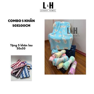 Combo 5 chiếc khăn tắm lông cừu cho bé (hình lông vũ KT 50x100cm) tặng 5c khăn lau 30x30cm