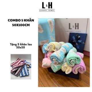 Combo 5 chiếc khăn tắm lông cừu cho bé (hình lông vũ KT 50x100cm) tặng 5c khăn lau 30x30cm