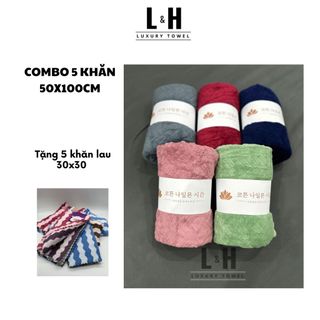 Combo 5 chiếc khăn tắm lông cừu cho bé (hình lông vũ KT 50x100cm) tặng 5c khăn lau 30x30cm